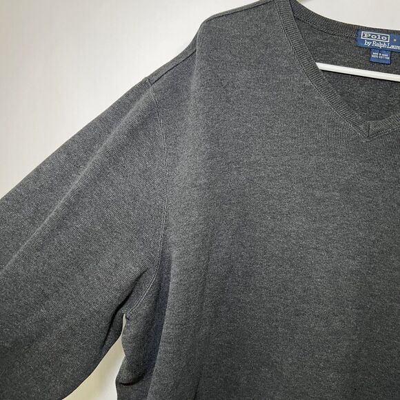 Polo Ralph Lauren V Neck Sweater Mens Size XXL 2XL Dark Gray Heavy Tight Knit - Picture 5 of 9